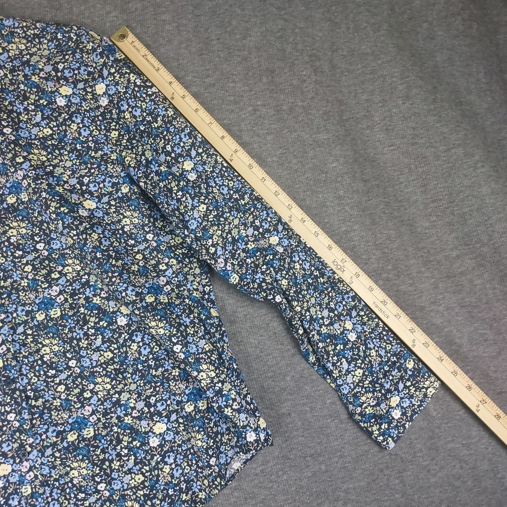 LAUREN RALPH LAUREN WOMENS NON IRON BLUE MICRO DITSY FLORAL COTTON SHIRT SZ XXL - Picture 3 of 8